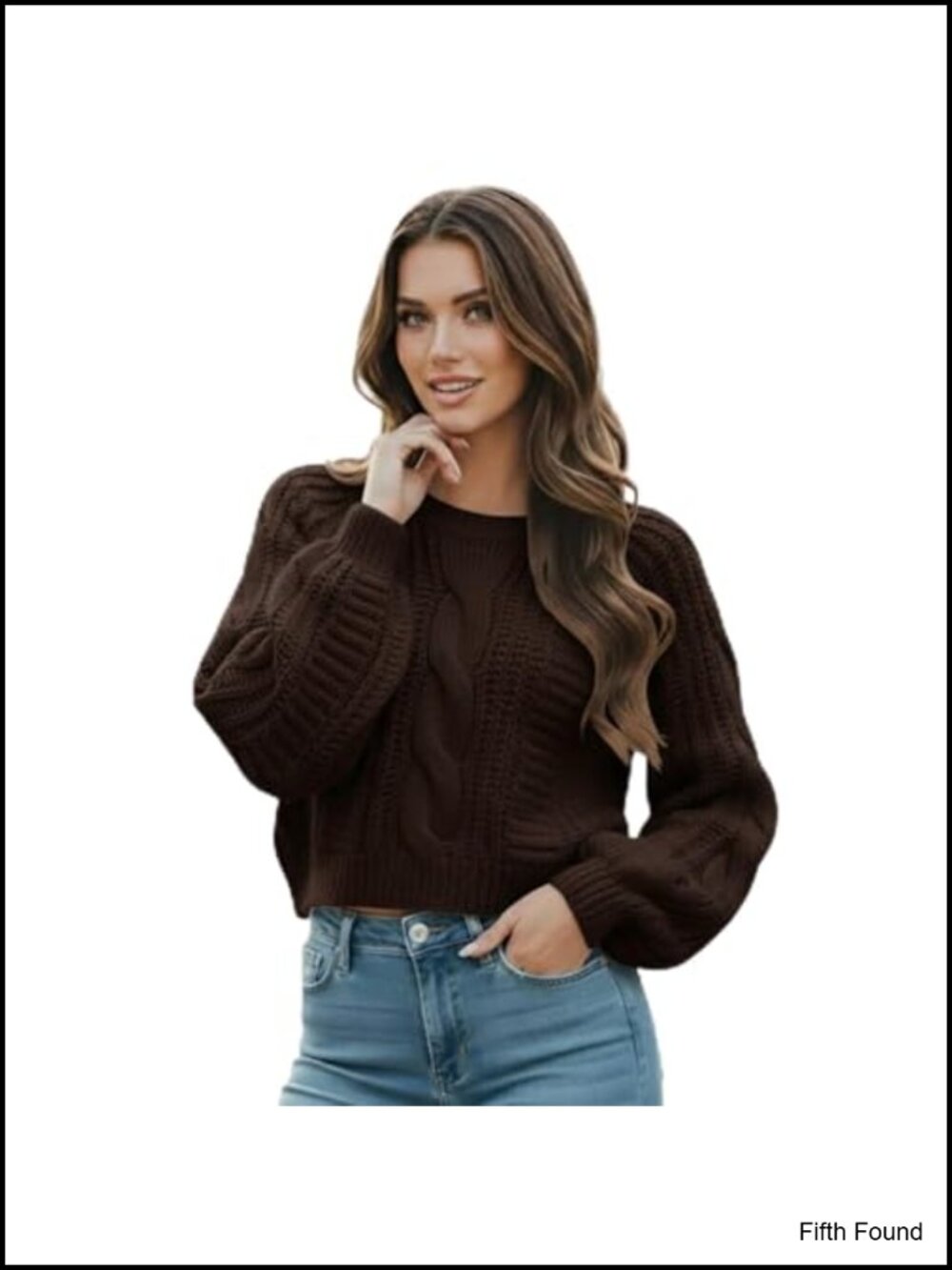 Cropped Cable Knit Sweater Soft Warm Long Sleeve Pullover Casual